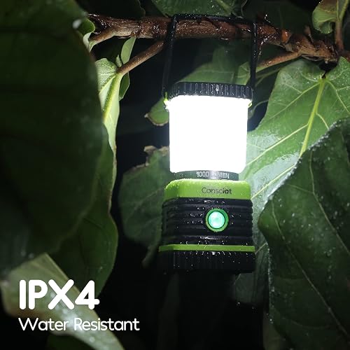 Consciot Linterna LED Camping 1000 Lm IPX4 | Paquete de 2, 4 modos de luz, pilas D-cell, impermeable