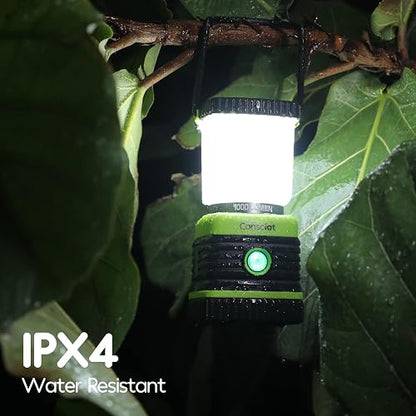 Consciot Linterna LED Camping 1000 Lm IPX4 | Paquete de 2, 4 modos de luz, pilas D-cell, impermeable