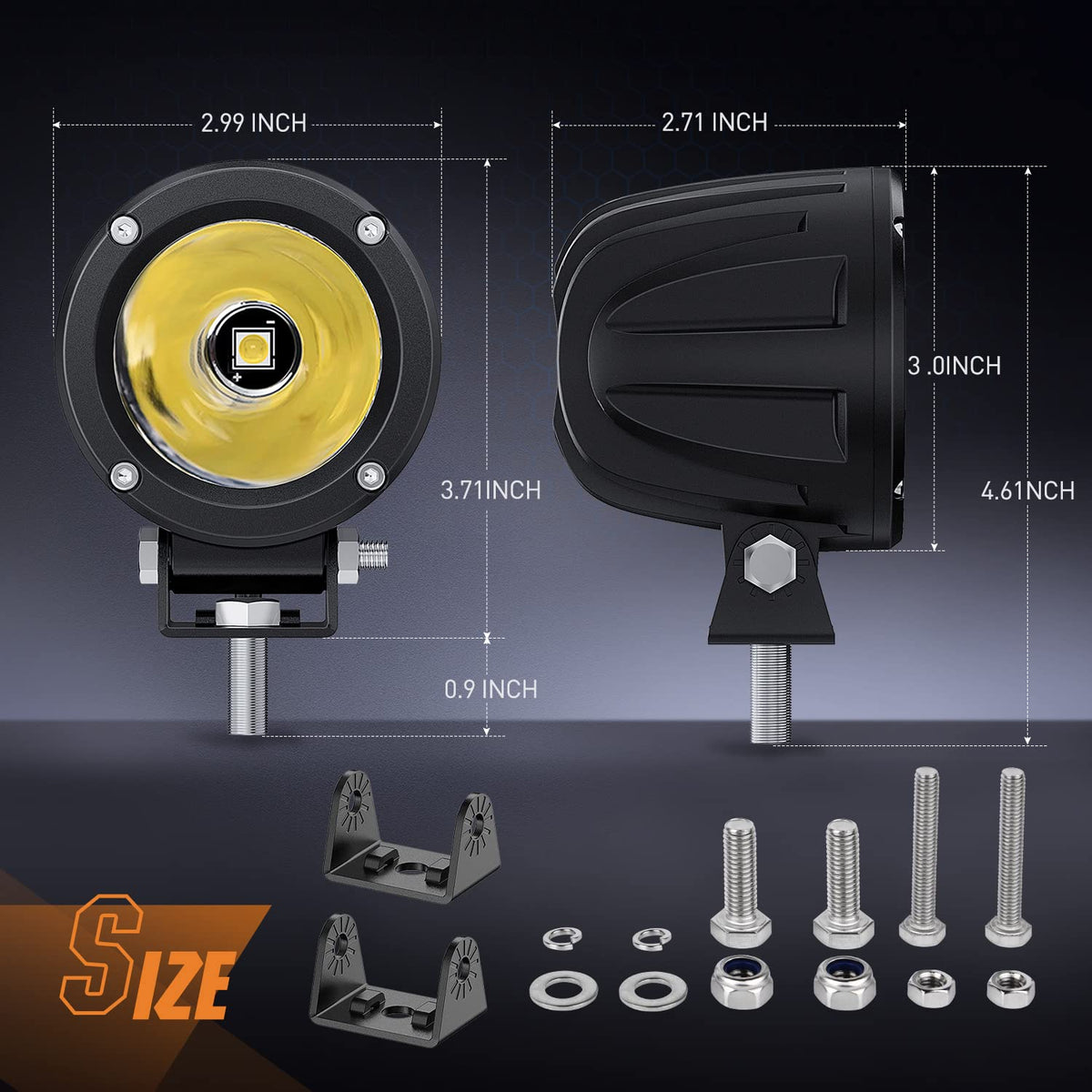 Nilight - Faros antiniebla LED para motocicletas, 2 unidades, redondos, redondos, todoterreno, 1065 lm, luces de conducción EMC integradas, luz auxiliar para moto, SUV, ATV