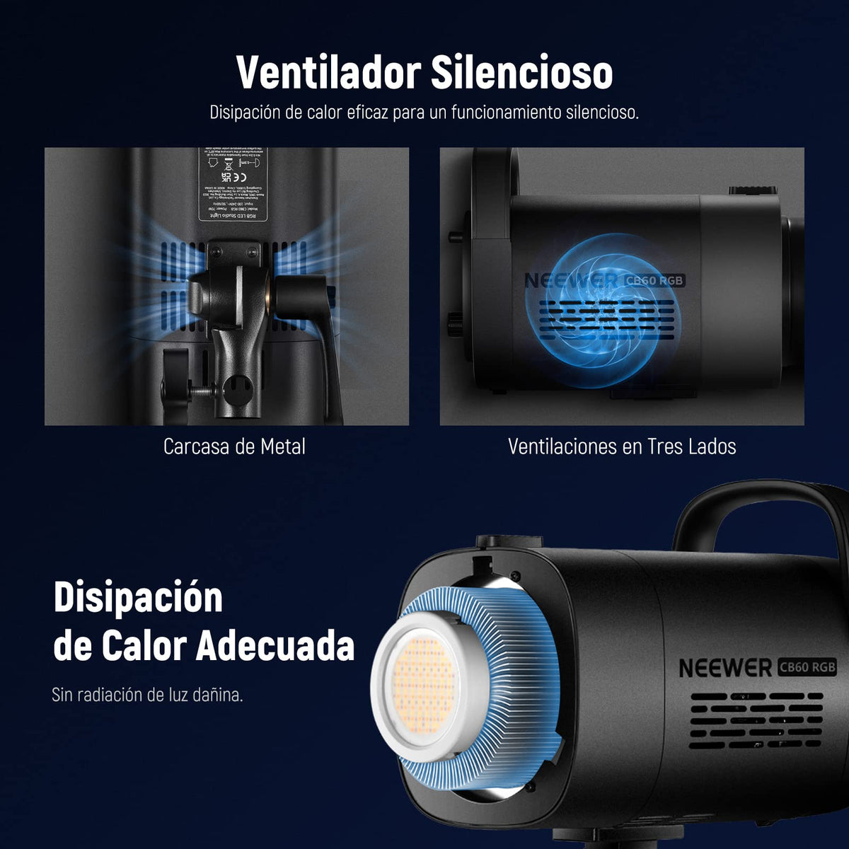 NEEWER CB60 RGB 70W Luz Vídeo LED, Bowens Mount COB Todo Color 18000Lux/1m CCT 2700K~6500K CRI97+ 17 Escenas de Iluminación App Control Iluminación Continua para Fotografía, Luz de Vídeo de Estudio