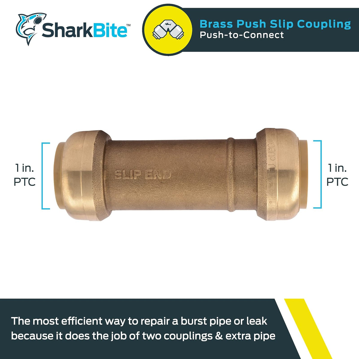SharkBite Acoplamiento deslizante de 1 pulgada, ajuste de fontanería de latón, tubo PEX, cobre, CPVC, PE-RT, HDPE, U3020LFA