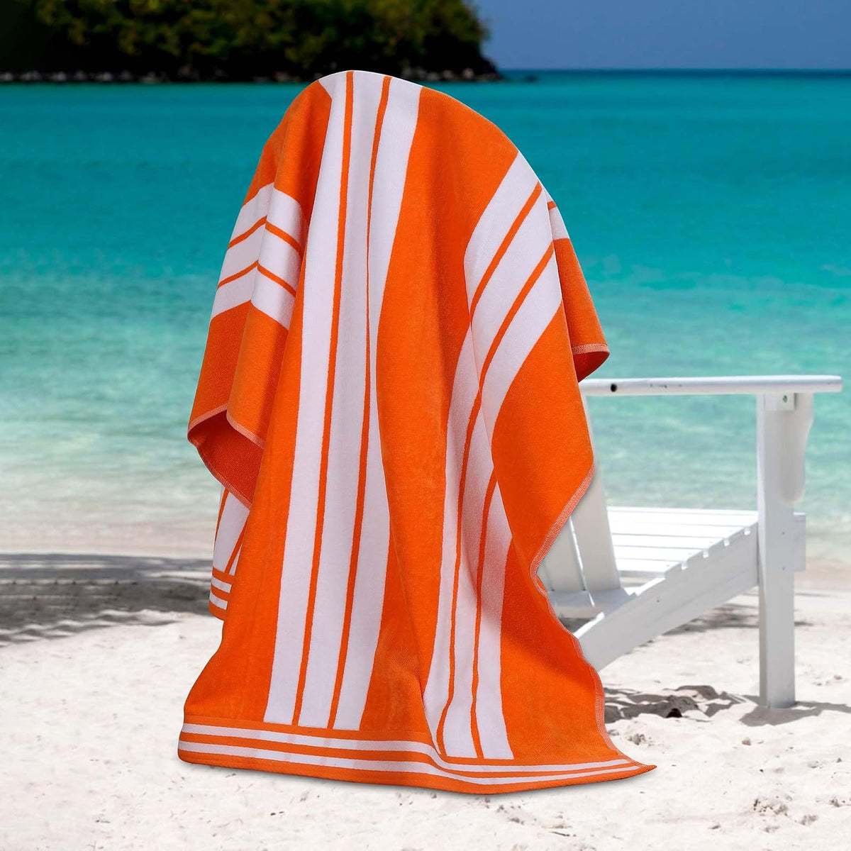 Superior Collection Luxurious Jacquard Cotton Beach Towels, Oversized, Orange Cabana Stripes - Naranja