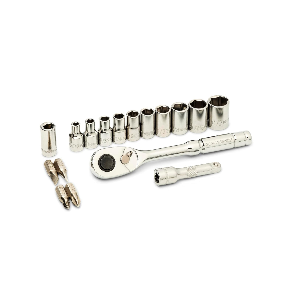 GEARWRENCH - Juego de herramientas mecánicas Dr 72T SAE de 17 piezas de 0.25 pulgadas | GWSWS14SAE17