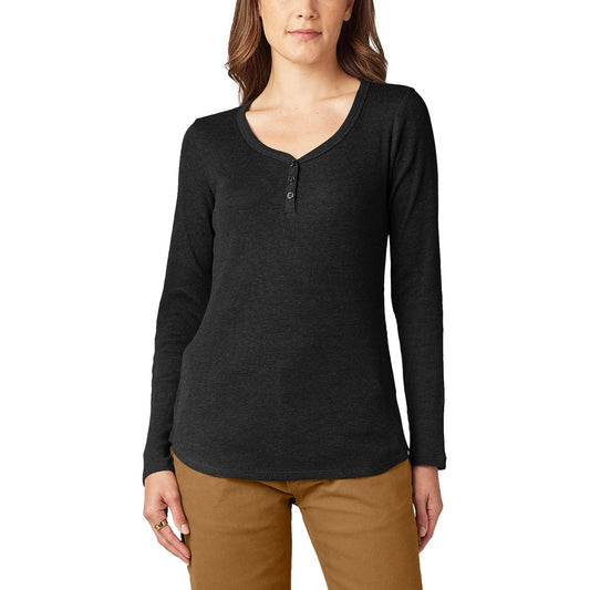 Dickies Playera Henley de Manga Larga con 3 Botones. Playera Henley para Mujer