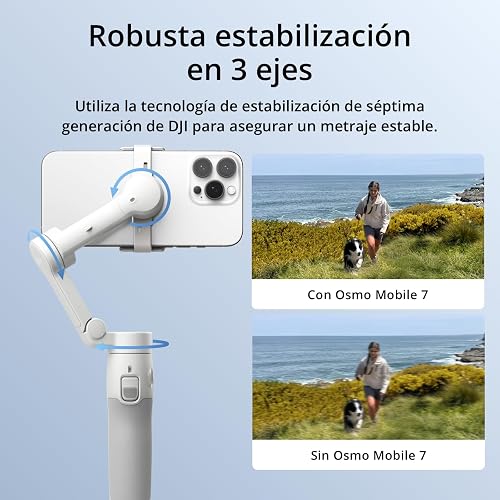 DJI Estabilizador Osmo Mobile 7 (iPhone y Android), Gimbal 3 Ejes | Trípode integrado, Ultraligero, Agarre cómodo, ActiveTrack, ShotGuides, Edición con un toque, 10 horas de uso