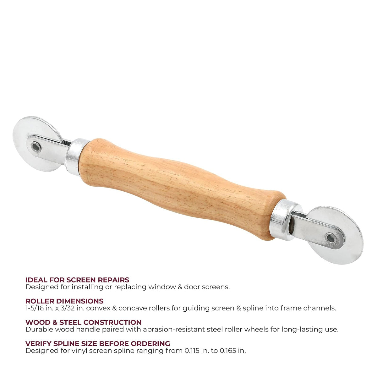 Prime-Line P 7505 Screen Rolling Tool – A Must Have Tool for Installing Window and Door Screens – Wood Handle and Steel Wheels – Durable and Easy to Use