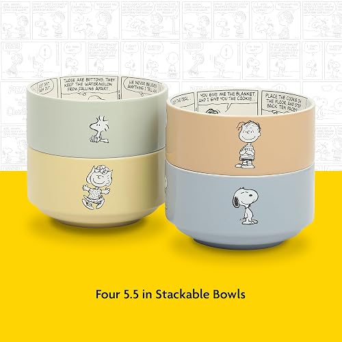 Juego de 4 tazones apilables de cerámica decorados de Peanuts, diseño Snoopy Bonbon Bites, 14 cm