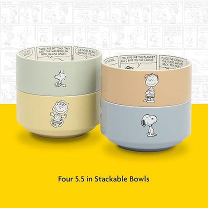 Juego de 4 tazones apilables de cerámica decorados de Peanuts, diseño Snoopy Bonbon Bites, 14 cm