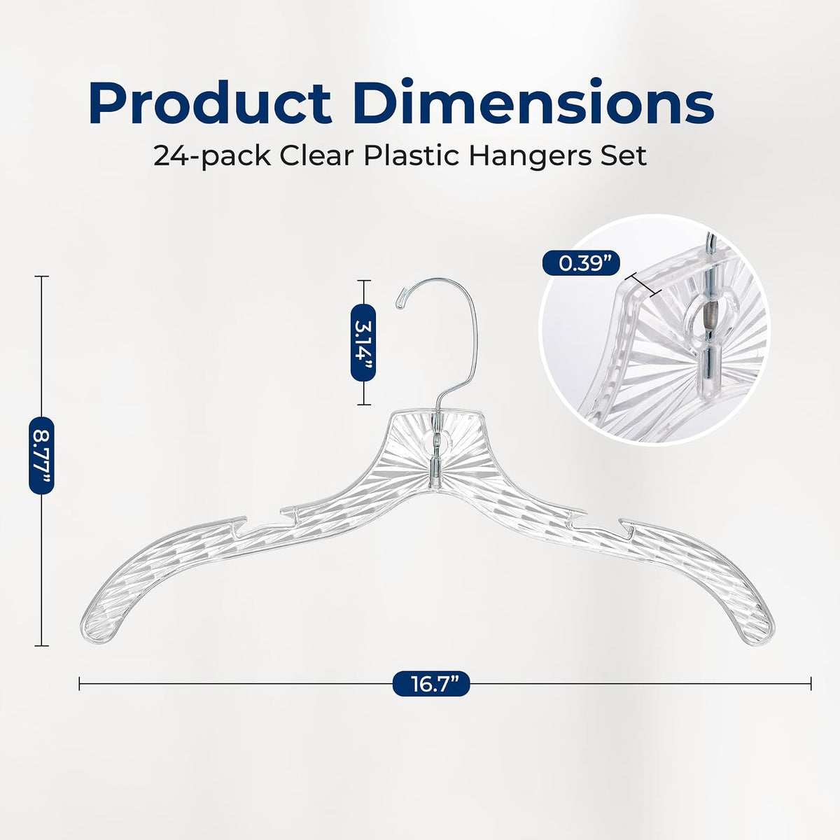 SereneLife - Paquete de 24 Perchas de plástico Transparente, Ligeras, Antideslizantes, con Hombros con Muescas y Gancho Giratorio para Ropa, Camisas, Trajes, Vestidos, Chaquetas, diseño Ultrafino Que
