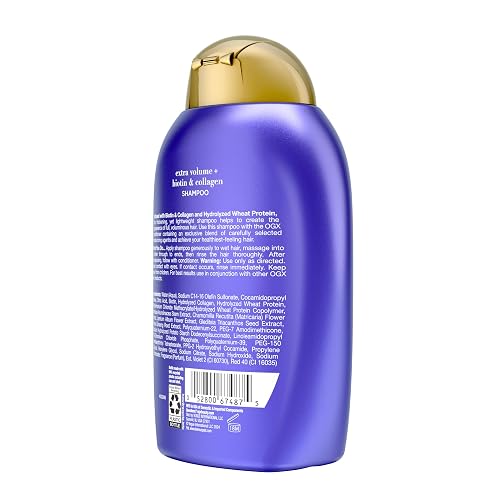 OGX, Shampoo Volumen y Fuerza Extra de Biotina y Colágeno, 385 ml
