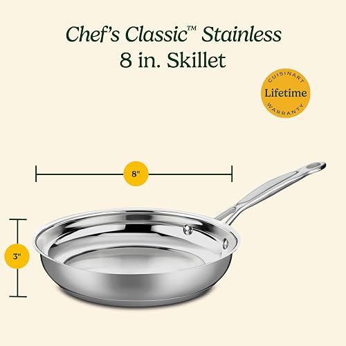 Cuisinart Sartén Antiadherente Chef's Classic 20 cm Acero Inoxidable | Sartén con Acabado espejo de acero inoxidable 20 cm con Antiadherente. Mango Cool Grip frío al tacto. Seguro para horno.