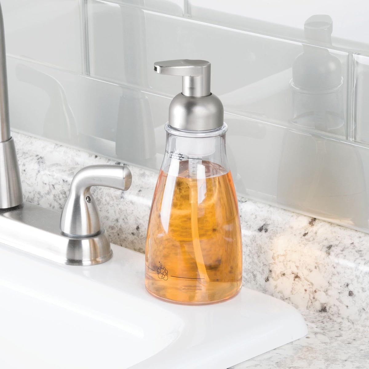 InterDesign Foaming Soap Pump, Clear/Brushed Nickel