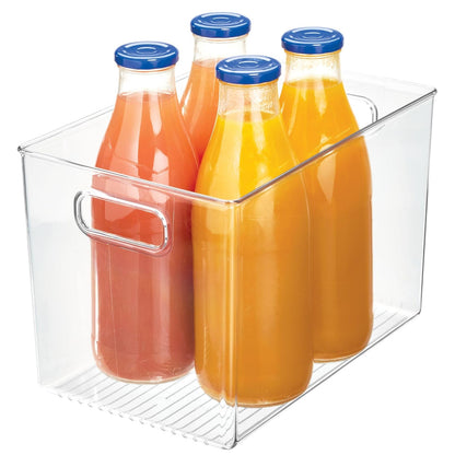 iDesign Linus - Contenedor de almacenamiento profundo de plástico sin BPA con asas, 12 x 8 x 7.7 pulgadas, transparente
