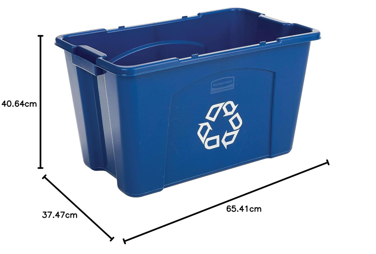 Rubbermaid Commercial Products – Caja de Reciclaje Apilable con Asas Integradas para Fácil Transporte, Bote Resistente para Interiores y Exteriores, Capacidad de 68 L, Azul FG571873BLUE