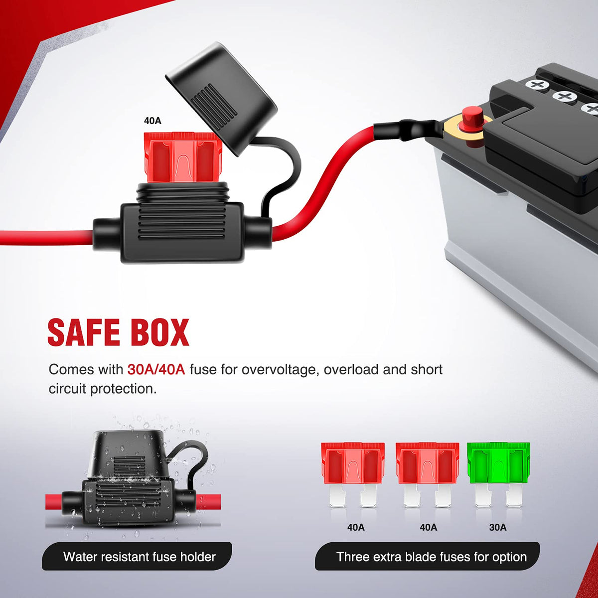 Nilight 10043W Kit de Arnés de Cableado LED 12 AWG 1 Cable con Interruptor y Fusible de Relé 12 V