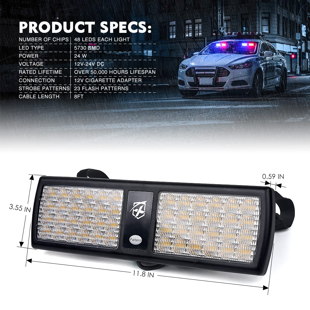 Xprite 52020M-G1-RB Luces Estroboscópicas de Visera 2 en 1 Rojo y Azul de Advertencia de Emergencia para Vehículos, 2 Piezas