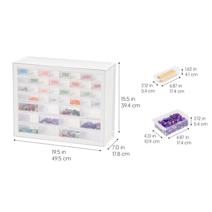 IRIS USA Organizador de Tornillos, Gabinete de 44 Cajones, Almacenamiento de Cajones de Plástico para Manualidades, Piezas Pequeñas, Tuercas y Herramientas, Pasatiempos de Arte de Scrapbook - Blanco