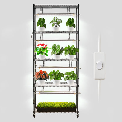 VEVOR Estante para plantas DIY con luces de cultivo, soporte para plantas de interior de 180 cm de alto con ruedas, luces de cultivo de espectro completo de 192 W y 5000 K, soporte para macetas