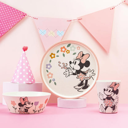Zak Designs - Juego de vajilla para niños de Disney de 3 piezas, plato de bambú de melamina duradero y sostenible, tazón y vaso son perfectos para cenar con la familia (Minnie Mouse)