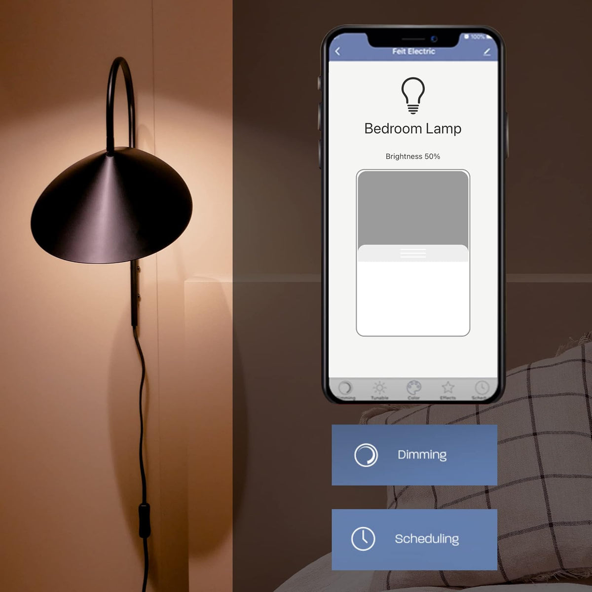 Feit Electric OM60/RGBW/CA/AG/3 60 W Equivalente a WiFi de color cambiante y ajustable, blanco, regulable, no requiere concentrador, Alexa o Google Assistant A19 LED Smart Light Bulb, paquete de 3