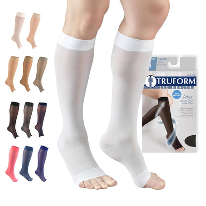 Truform Medias de Compresión 15-20 mmHg hasta la Rodilla, Punta Abierta - Medium - White