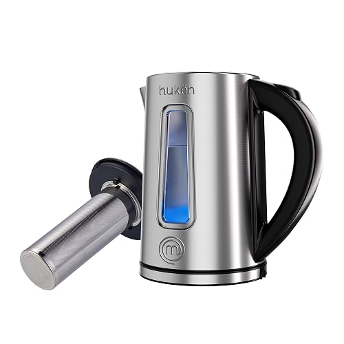 Hukën x MasterChef | Tetera Eléctrica STEEL-FUSE 1.7L | Hervidor de Agua con Infusor de Té Removible | Acero Inoxidable | Apagado Automático | Base 360° | Luz LED | Ventana de Agua
