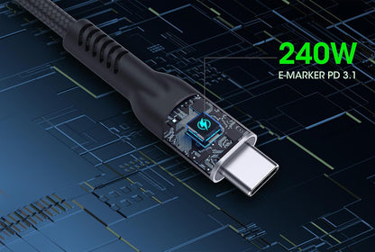 Manhattan Cable USB Tipo C a Tipo C de 2 Metros con Carga de 240 W Trenzado para Portátiles Teléfonos y Tabletas 356367