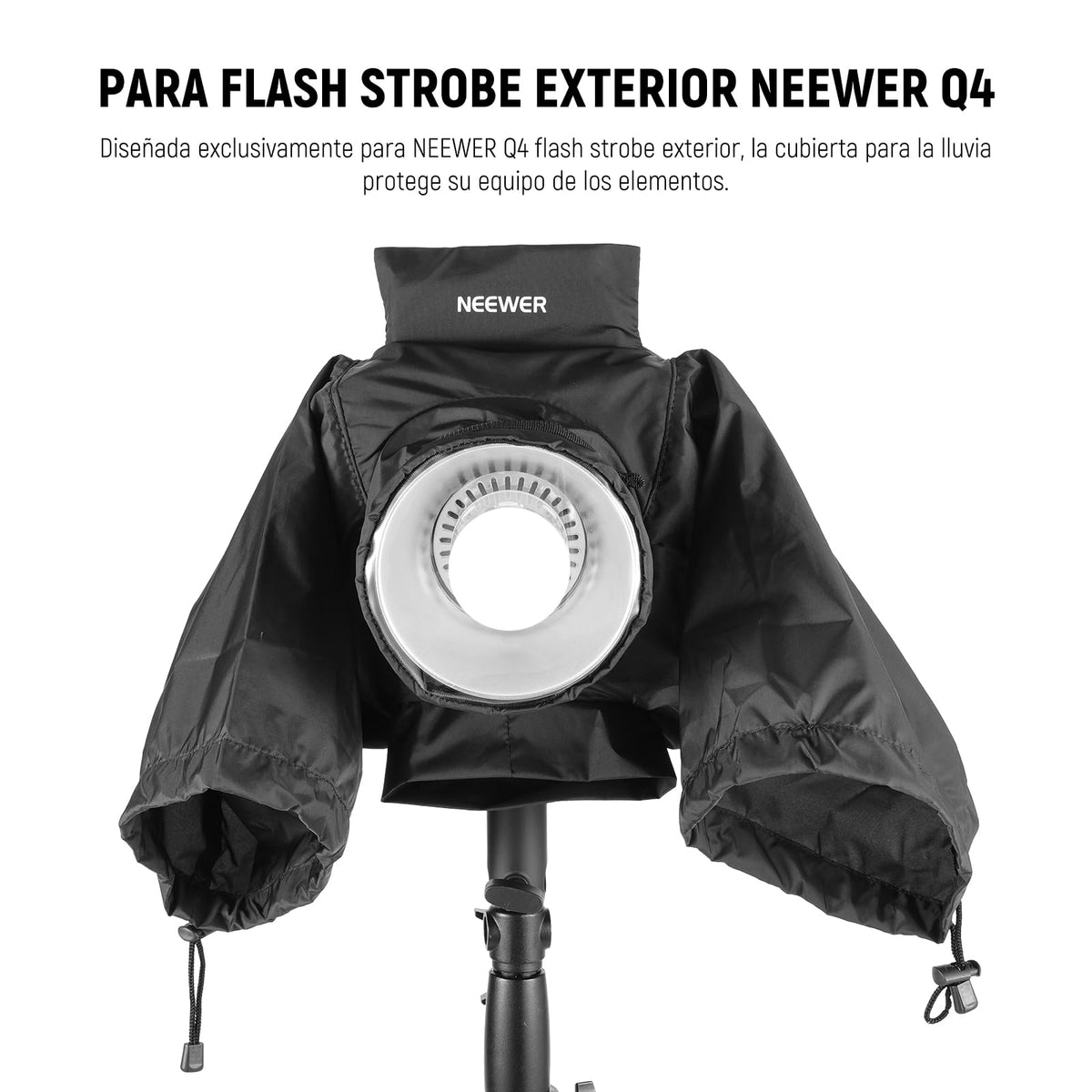 NEEWER Cubierta de Lluvia para Flash Strobe Exterior Q4, Impermeable Lente Cámara Nylon con Ventana Visual, Mangas, Cierres Táctiles, Cordones, Solo Compatible con NEEWER Q4 Luz Estroboscópica, CQP1