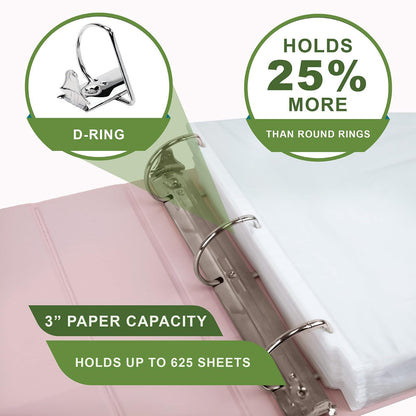 Samsill Anillo en D duradero a base de plantas de 3 pulgadas, fabricado en Estados Unidos, carpeta de vista, ecológica, con base biológica certificada USDA, paquete de 2, rosa