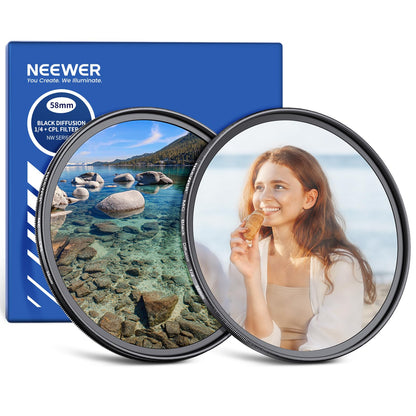 Neewer Set de Filtros CPL y Difusor para Lente de Cámara - 58mm