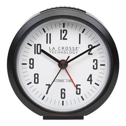 La Crosse Technology 617-710B-INT Reloj Despertador analógico atómico Negro Redondo de 4 Pulgadas