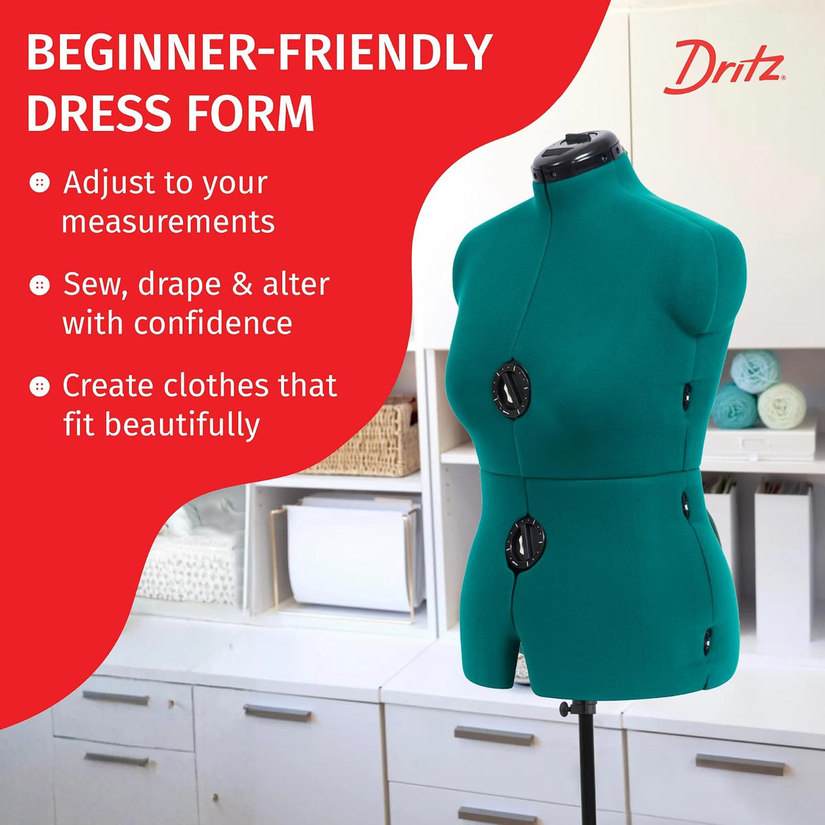 Dritz - Vestido ajustable Sew You, talla mediana, color verde ópalo | Maniquí de ropa femenina para costura, ajuste y drapeado