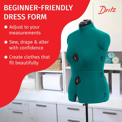 Dritz - Vestido ajustable Sew You, talla mediana, color verde ópalo | Maniquí de ropa femenina para costura, ajuste y drapeado