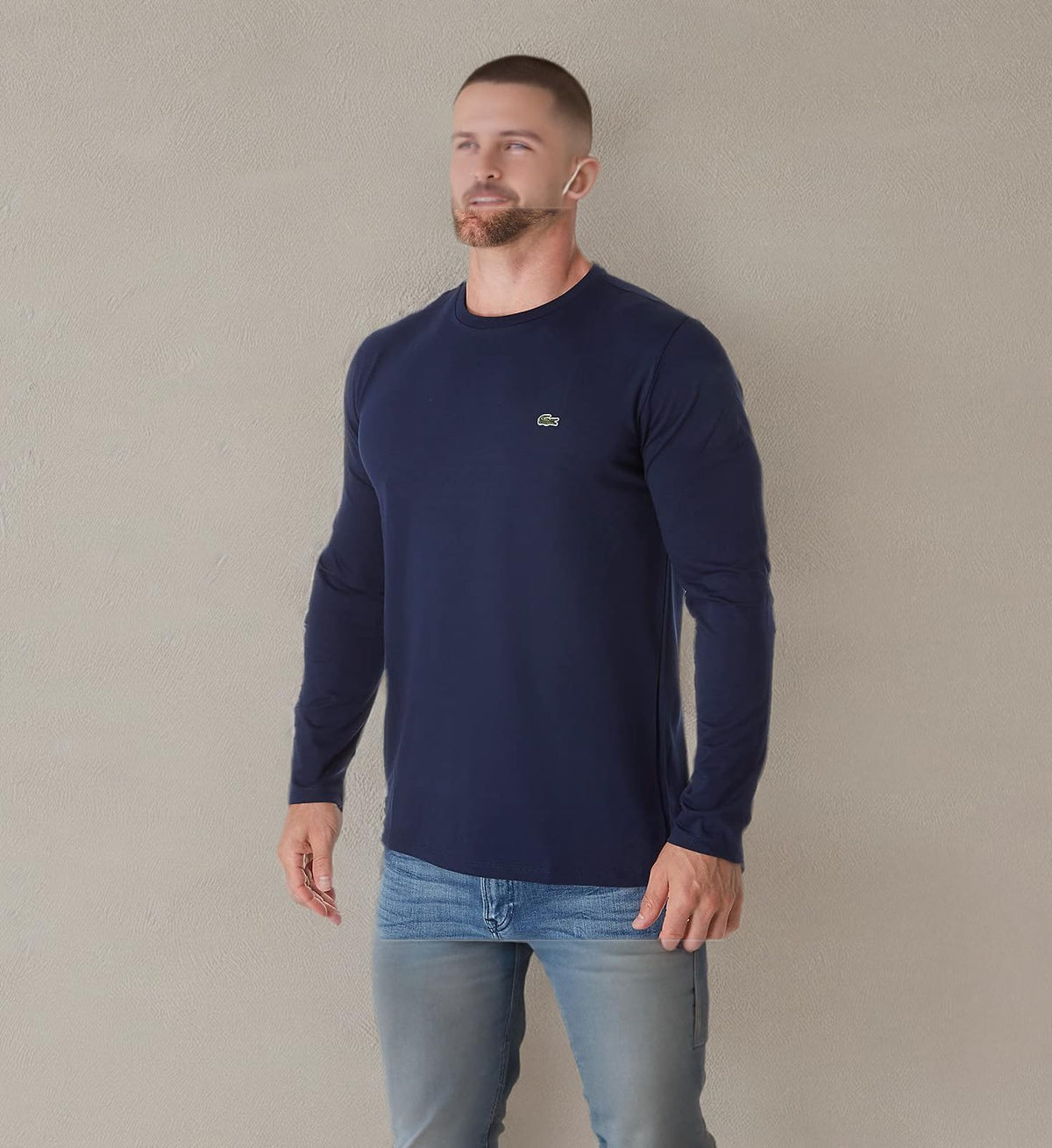 Lacoste Playera de Manga Larga Pima Regular Fit Crewneck Camiseta para Hombre