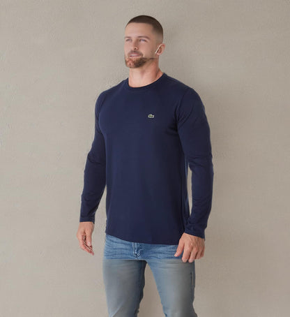 Lacoste Playera de Manga Larga Pima Regular Fit Crewneck Camiseta para Hombre