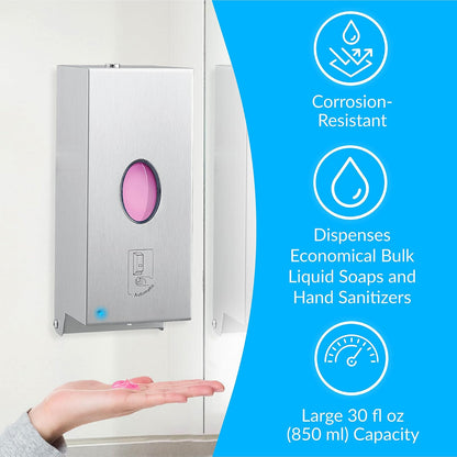 Bobrick B-2012 Dispensador automático de jabón líquido para Montar en la Pared, Acero Inoxidable, Capacidad de 30 onzas líquidas