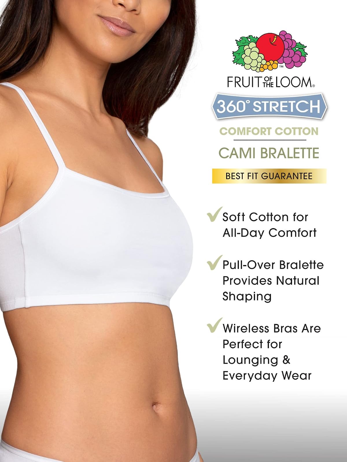 Fruit of The Loom Fruit of The Loom Brasier Deportivo de algodón con Tirantes Delgados para Mujer Sujetador Deportivo para Mujer