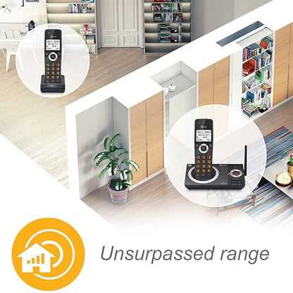 AT&T CL82219 Teléfono Inalámbrico DECT 6.0 | Negro, 2 auriculares, contestador, de llamadas, anunciador de ID, intercomunicador