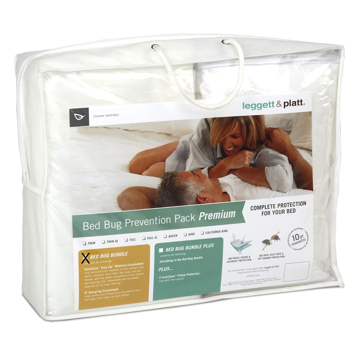 Fashion Bed Group Leggett & Platt Home - Textiles para el hogar Paquete de prevención de chinches de Cama Paquete Premium para colchones, Sólido, Blanco, Queen, 1