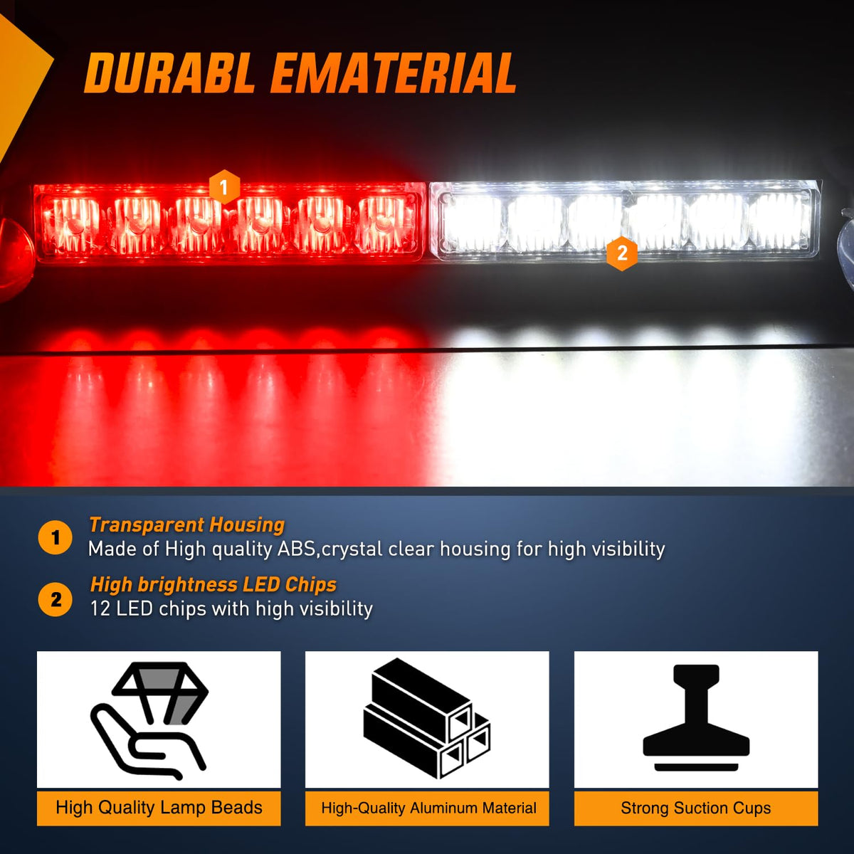 Nilight - Barra de luz estroboscópica de 12 luces LED para asesor de tráfico, color rojo y blanco, advertencia de emergencia, peligro, salpicadero, luces intermitentes para automóviles, camiones, policía