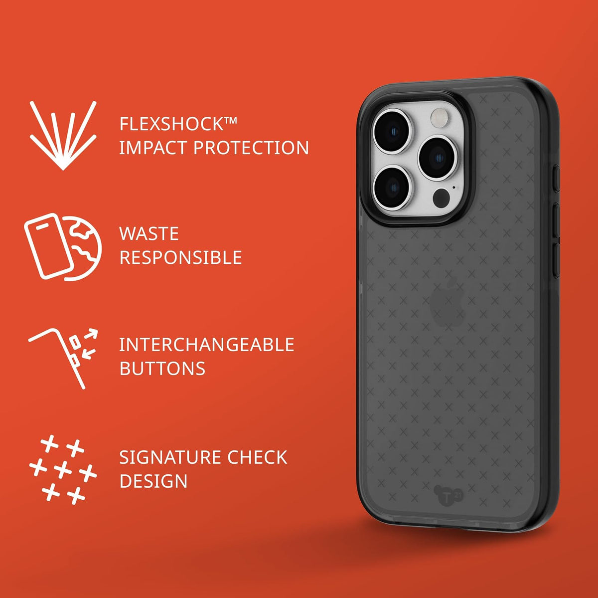 tech21 EVO Check - Funda para iPhone 15 Pro (protección contra Impactos, Color Ahumado/Negro