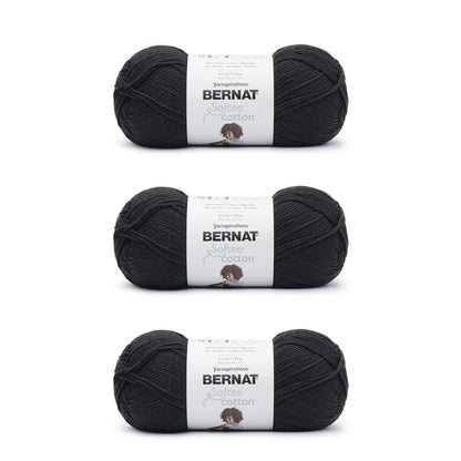 Bernat Softee Cotton, Hilo de Algodón y Acrílico Peso DK - Negro - Paquete de 3