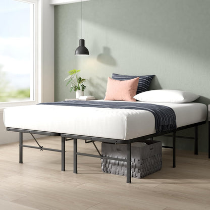 Zinus Rumi - Marco de Cama de Metal Queen de 14 Pulgadas, Base de colchón SmartBase® de Montaje rápido, Acero Resistente sin Necesidad de somier, Embalaje ecológico, Color Negro