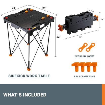 Worx WX066 Sidekick - Mesa de trabajo plegable portátil, todo en uno | Marco de acero ABS de 13 libras; capacidad de peso de 300 libras; patas estables; almacenamiento de plegado rápido