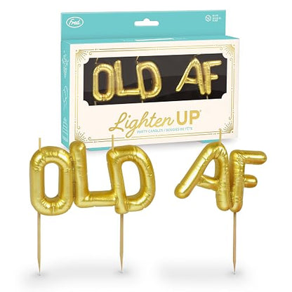 Fred Lighten UP - Velas de fiesta auténticas, AF antiguo, estilo globo dorado metálico, velas divertidas para celebraciones de jubilación y cumpleaños de hitos