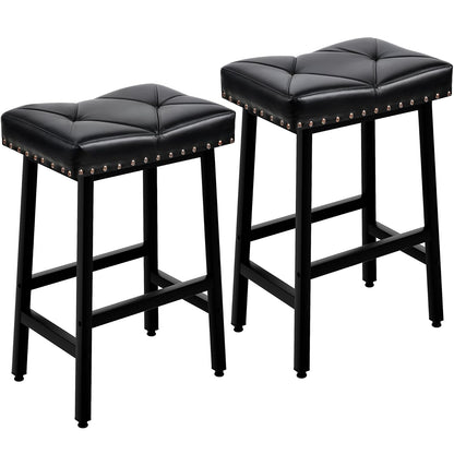 VECELO - Taburetes de 25 Pulgadas de Altura para la Isla de Cocina, Asientos tapizados de Poliuretano de 3.3 Pulgadas de Grosor, sillas de Bar sin Respaldo con Base de Metal, Color Negro