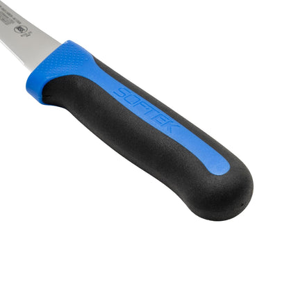 Winco Sof-Tek, cuchillo para deshuesar de 6 pulgadas, curvado, mango de agarre suave, plateado/negro/azul