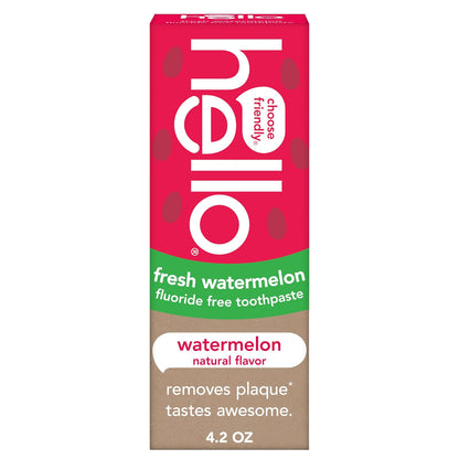 Hello Oral Care Kids Fluoride Free and SLS Free Toothpaste, Natural Watermelon, 4.2 Ounce