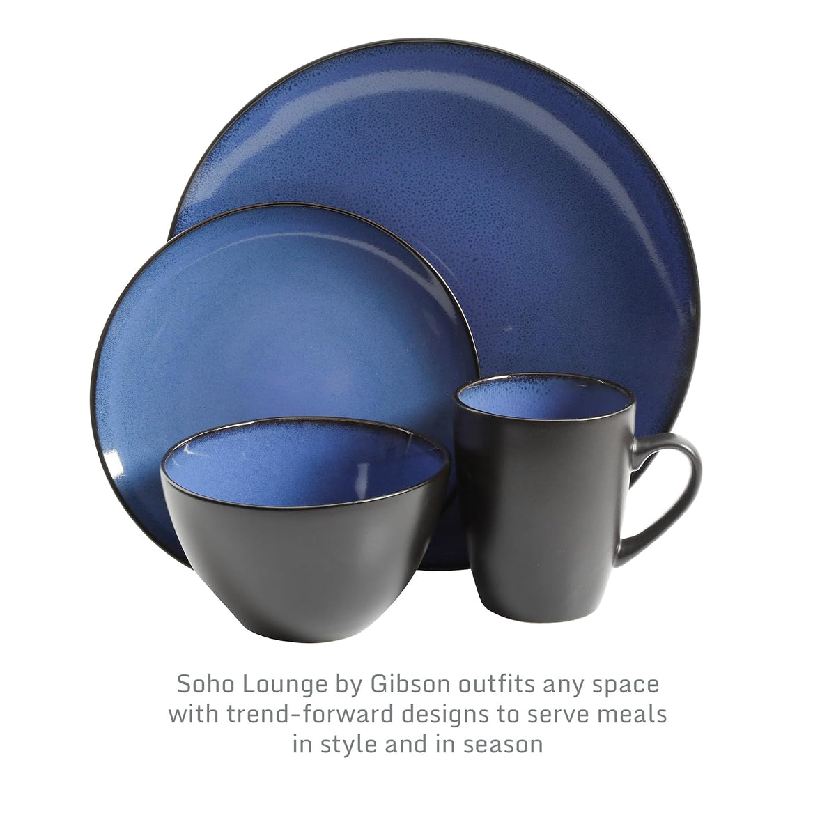 Gibson Home Soho - Vajilla redonda de cerámica reactiva, 16 piezas, Azul, 1