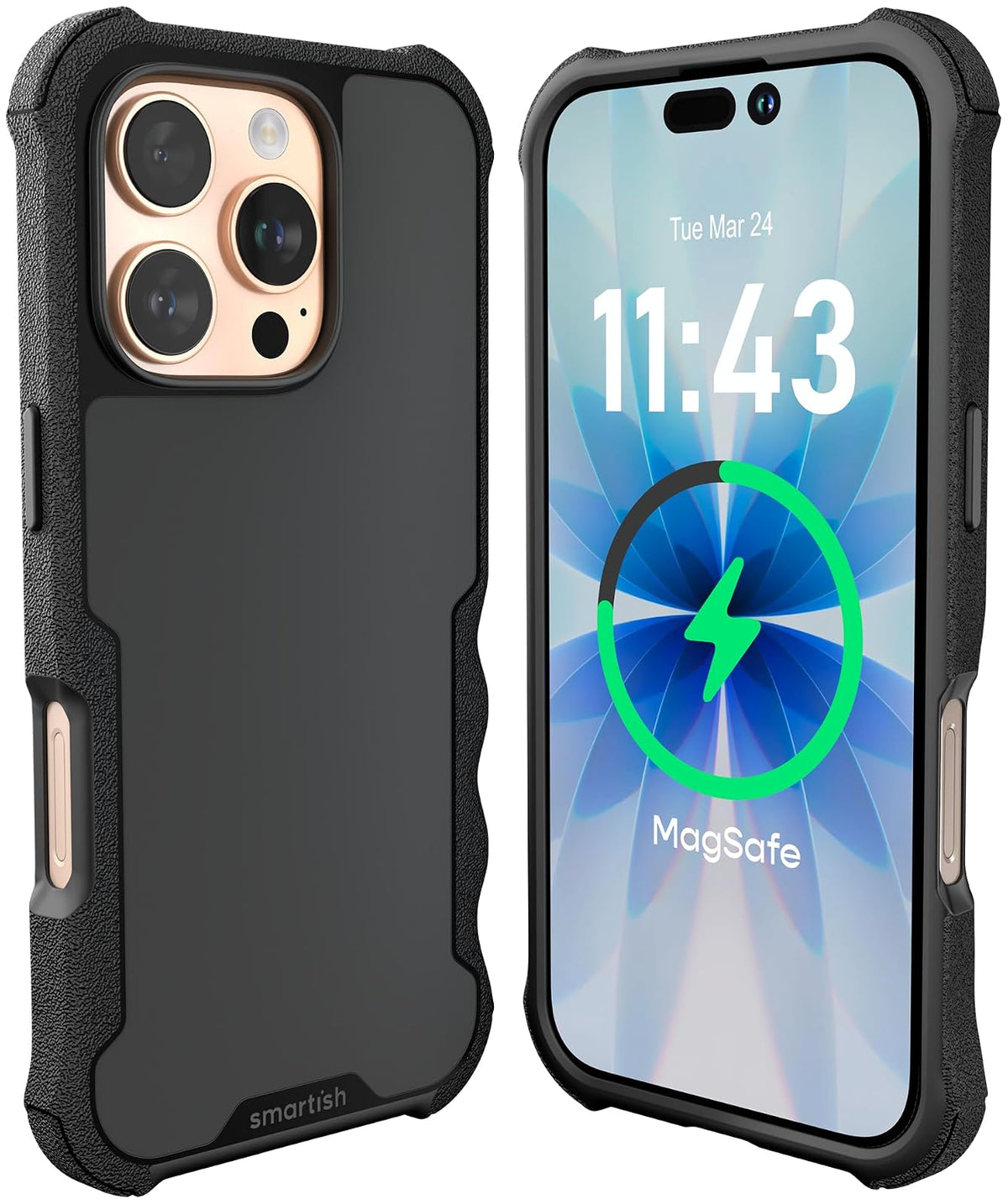 Smartish Gripzilla Funda Resistente con MagSafe para iPhone 16 - iPhone 16 Pro - traje de noche negro